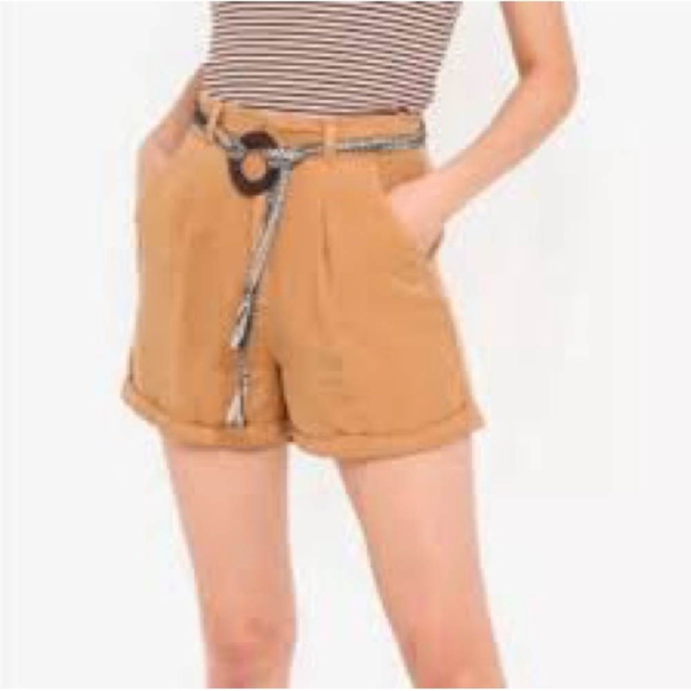 NWT Topshoo High Waist Tan Shorts with Braided Belt